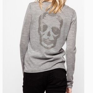 LIKE NEW! Zadig & Voltaire Happy Skull embellished wool sweater. XS. GREY.